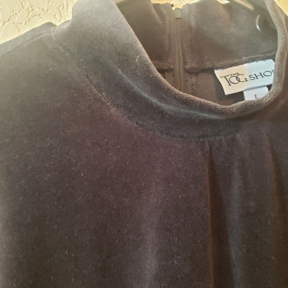 The Tog Shop Womens Mock Neck Velour Top Size Large Black - Picture 2 of 10